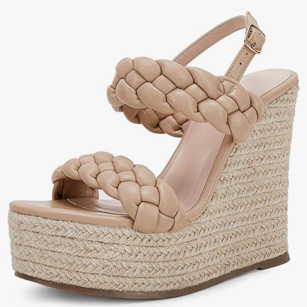 Coutgo Women's Braided Espadrille Platform Wedge Sandals Open Toe